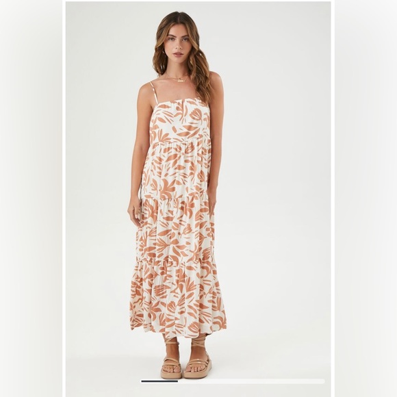 Satin Leaf Print Maxi Shift Dress - Picture 3 of 5